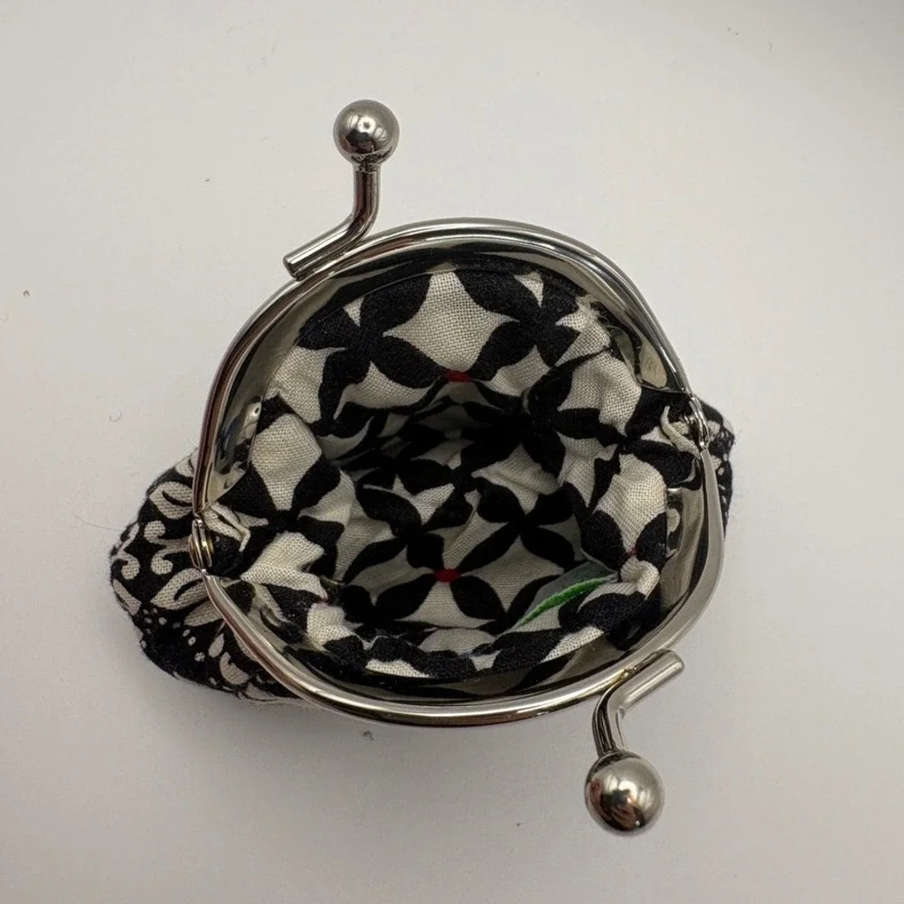 Vera Bradley Retired Barcelona Black White Floral Kisslock Coin Purse Mint